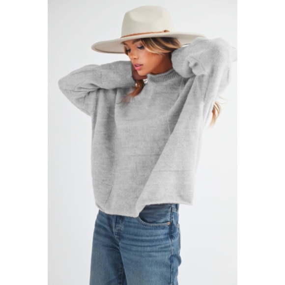 Heather Gray Ryleigh Mock Neck Patchwork Knit Winter Casual Sweater - Picture 5 of 8